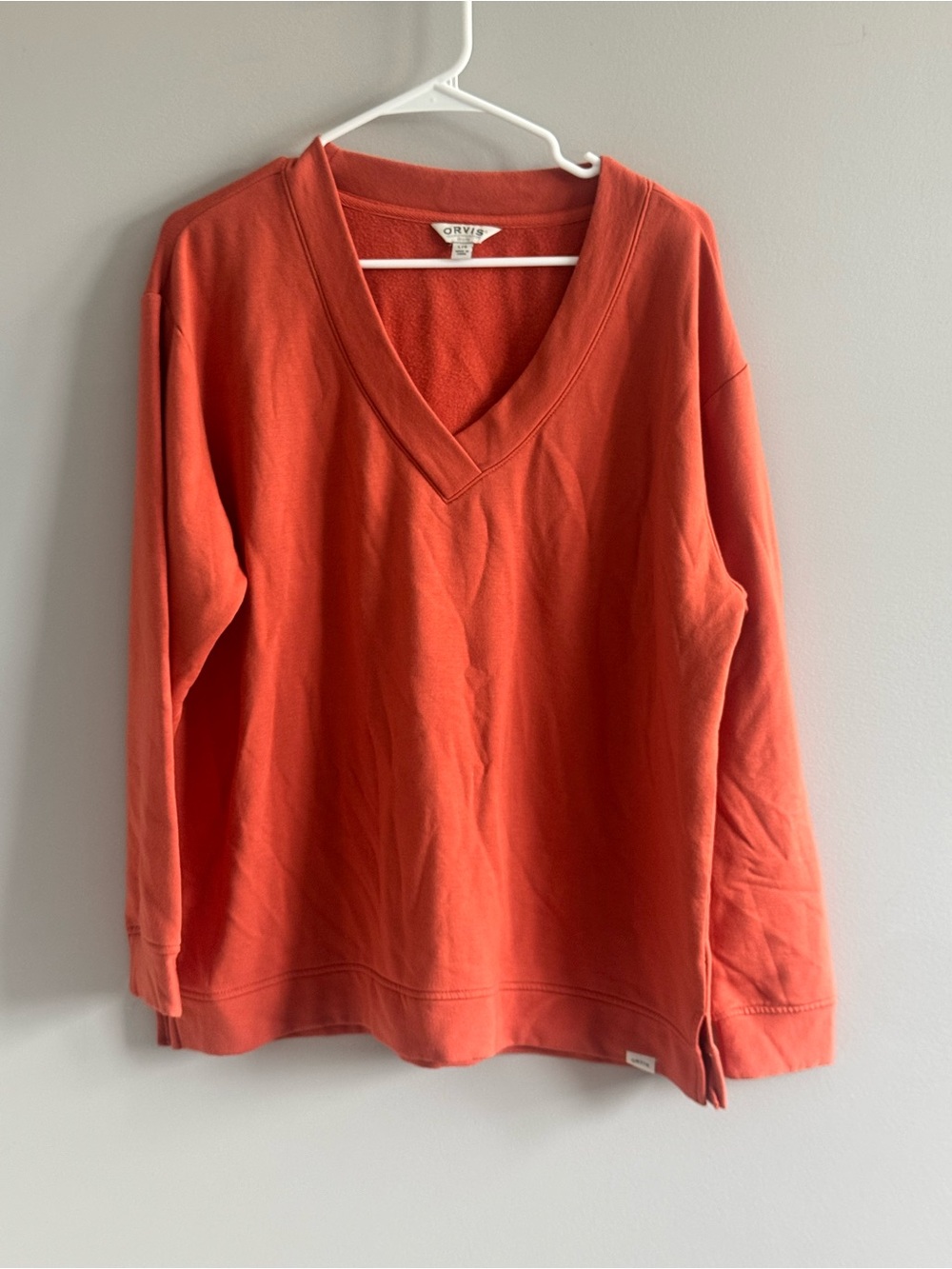 Orvis Coral V-Neck Fleece Sweatshirt Pullover Women's Large Relaxed